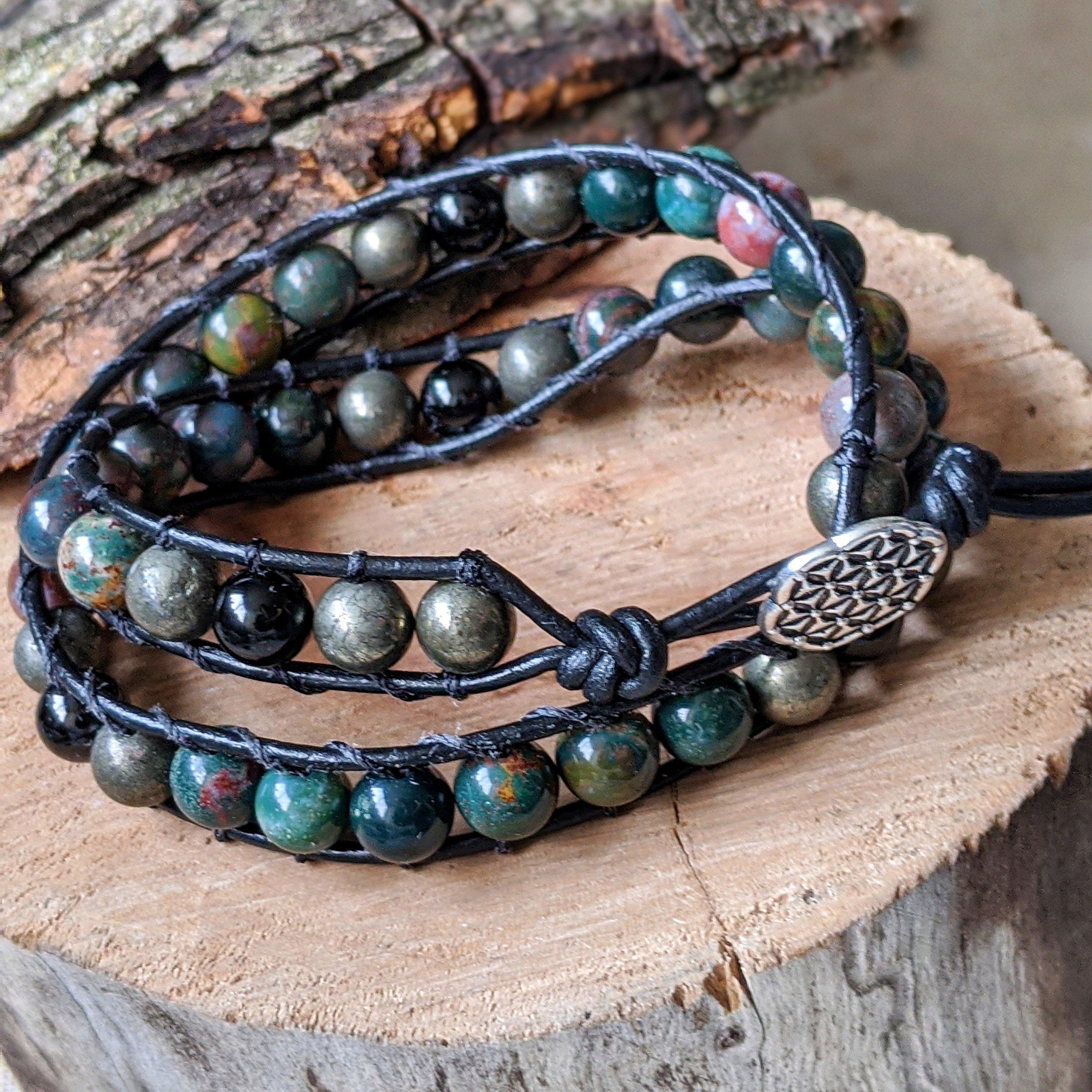 Natural Bloodstone and Pyrite Wrap Bracelet for Women - Healing Crystal Jewelry for Protection & Energy - Perfect for Yoga, Meditation & Spiritual Gifts