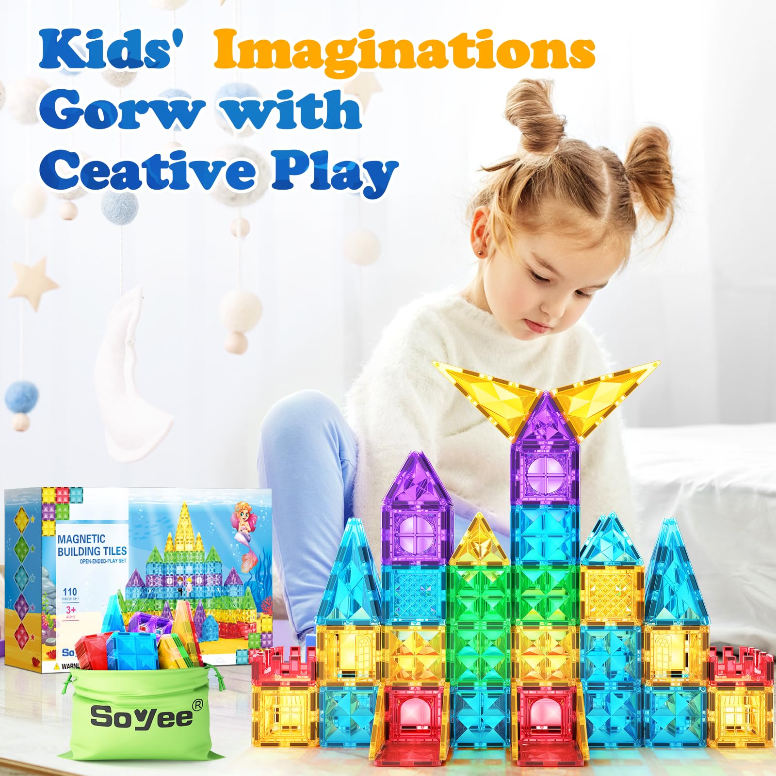 110PCS Magnetic Tiles Building Blocks Set with Dolls - STEM Educational Toys for Kids Ages 3-13 | Creative Construction Play for Boys & Girls | Perfect for Preschool Learning & Indoor Family Activities