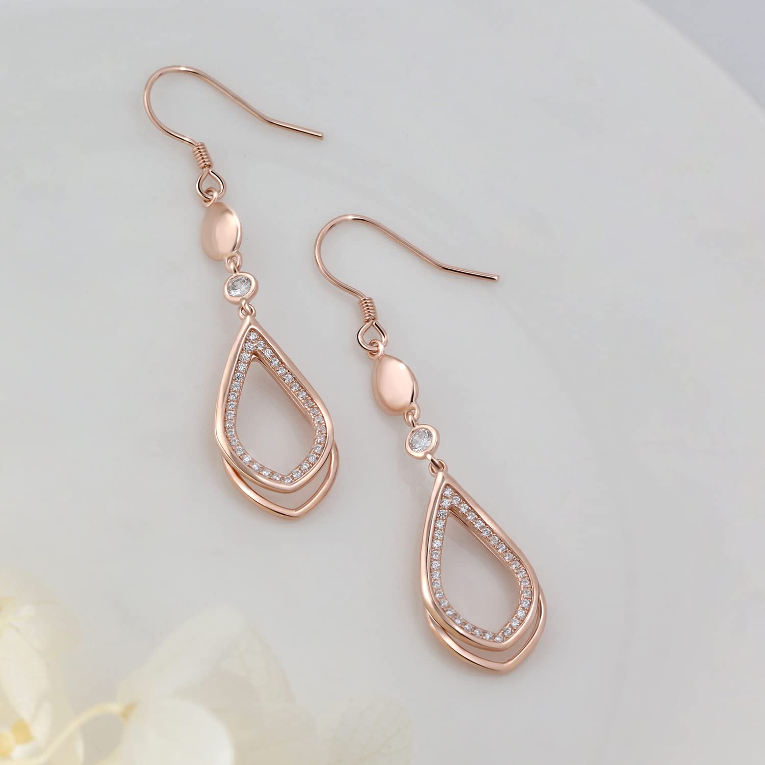 Handmade Sterling Silver Dangle Drop Earrings for Women | Elegant Teardrop Statement Jewelry in Rose Gold | Perfect Bridesmaid Gift & Wedding Accessory | Great for Parties, Date Nights & Special Occasions