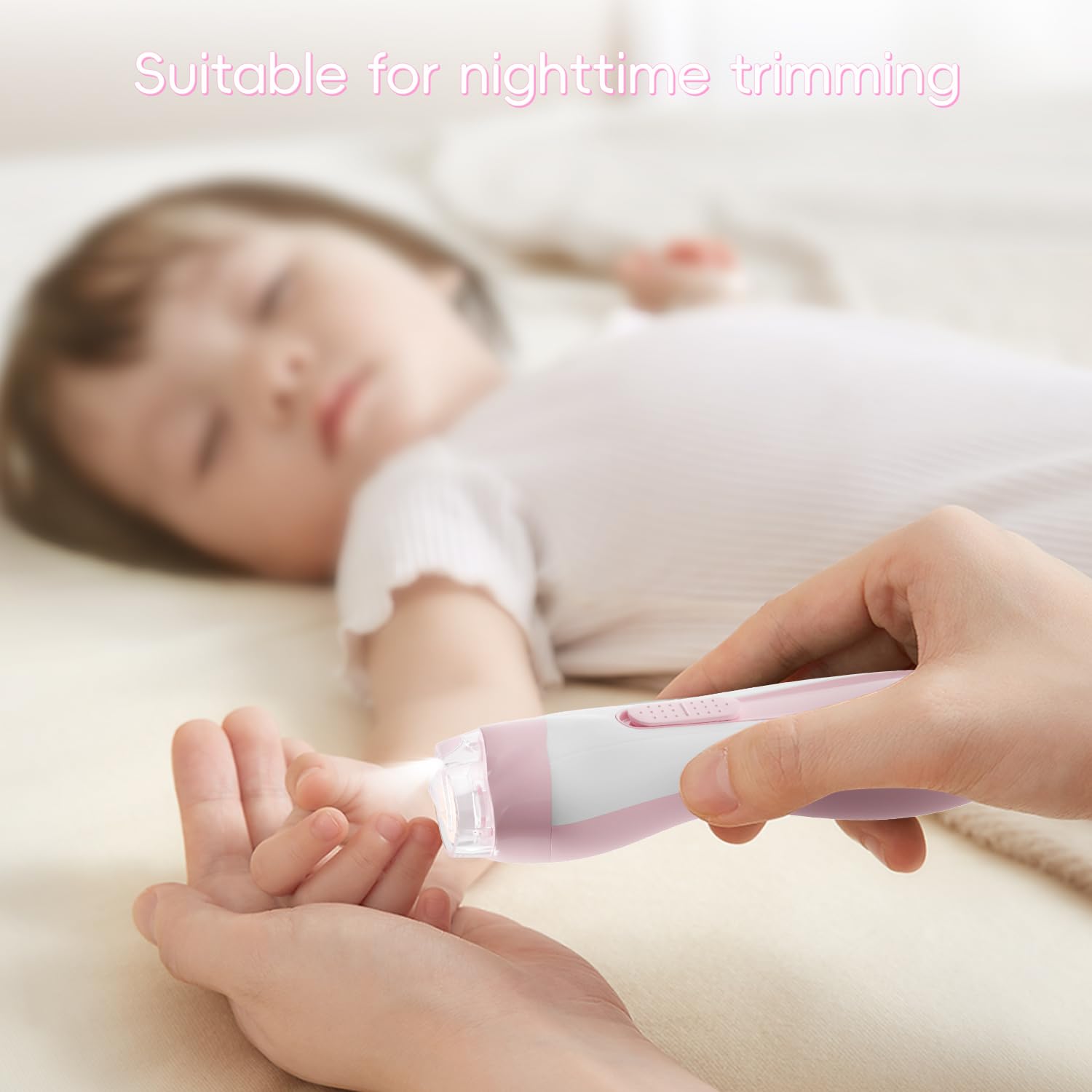 Rechargeable Electric Baby Nail File & Trimmer Kit - 15-in-1 Gentle Nail Care Set with LED Light & 15 Grinding Pads for Infants & Toddlers (Pink) | Safe & Painless Baby Nail Care for Newborns, Sleep Time & Daily Grooming