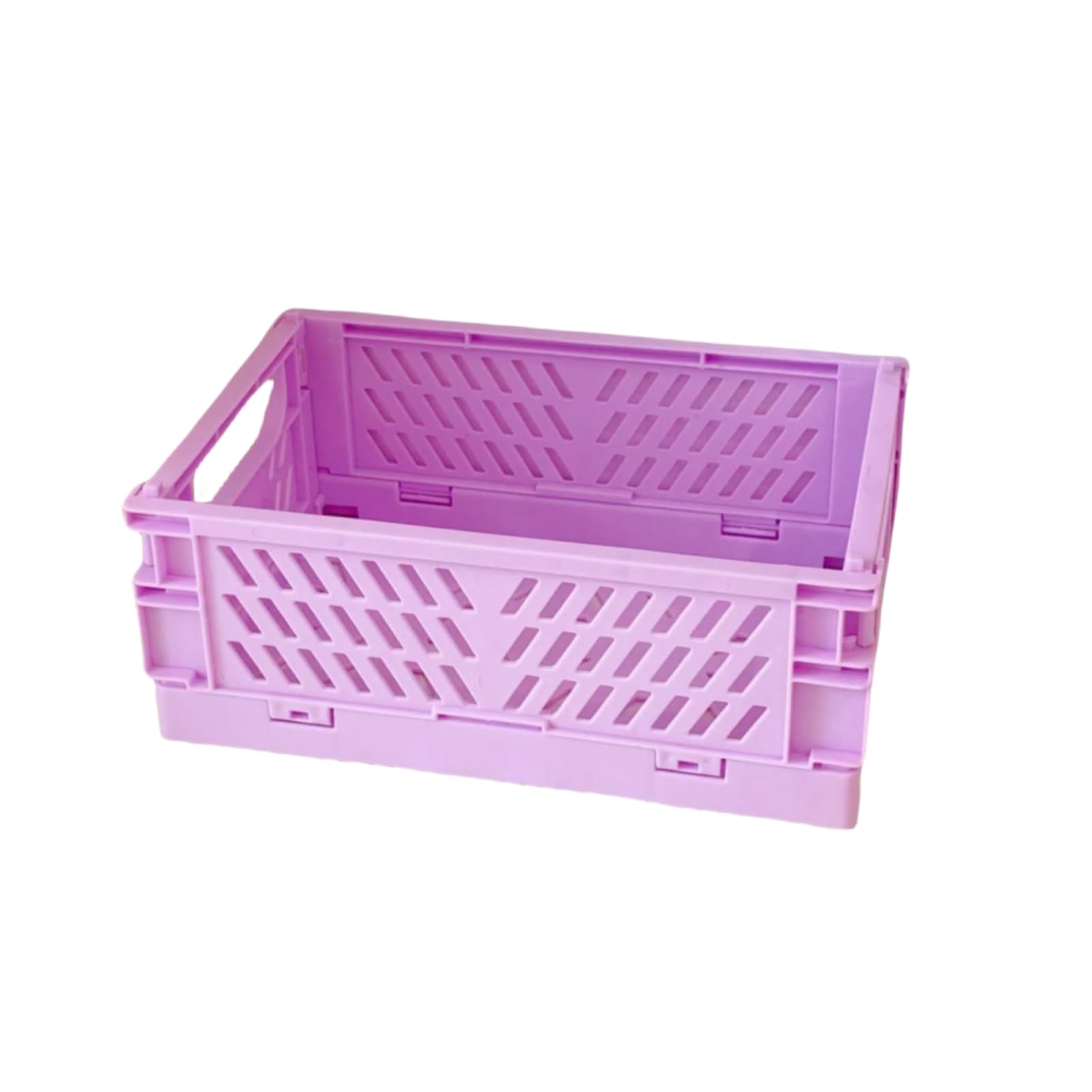 Foldable Plastic Storage Bin with Handle - Stackable for Stationery, Snacks & Cosmetics (Purple)