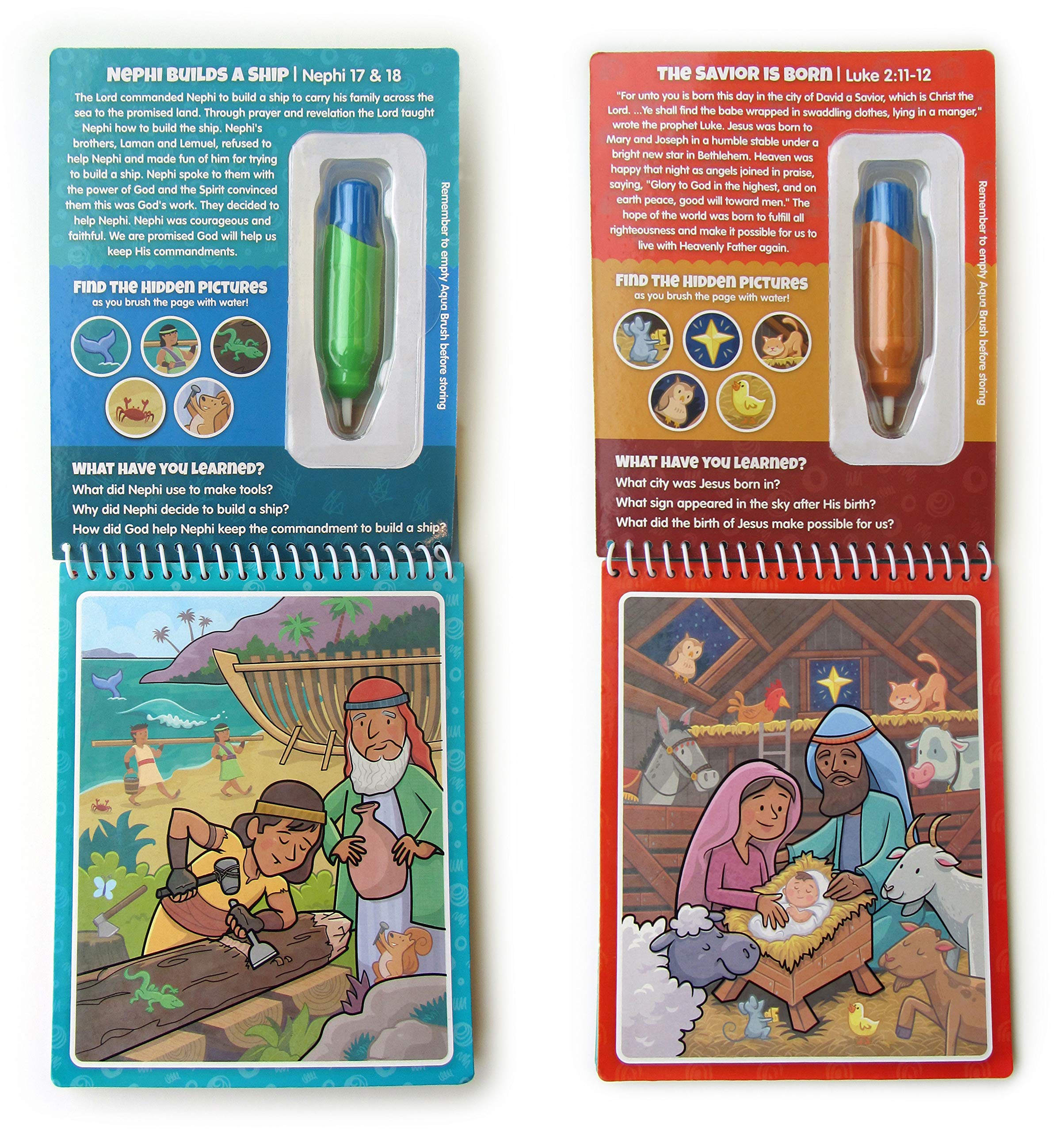 Kanga Toys 4 Pack Aqua Brush Activity Books for Kids Ages 3+ - Old Testament #1, Old Testament #2, New Testament & Book of Mormon Set | Bible Learning & Water Painting Fun for Toddlers & Preschoolers