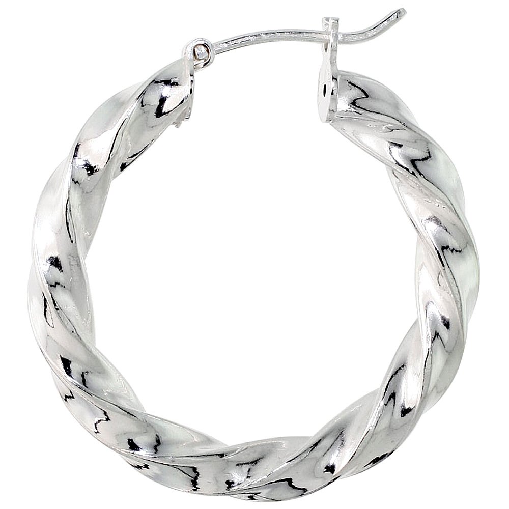 4mm Sterling Silver Square Tube Twisted Hoop Earrings for Women - Click Closure, Assorted Sizes (16mm-30mm), Italian Crafted Jewelry - Perfect for Everyday Wear, Parties & Special Occasions