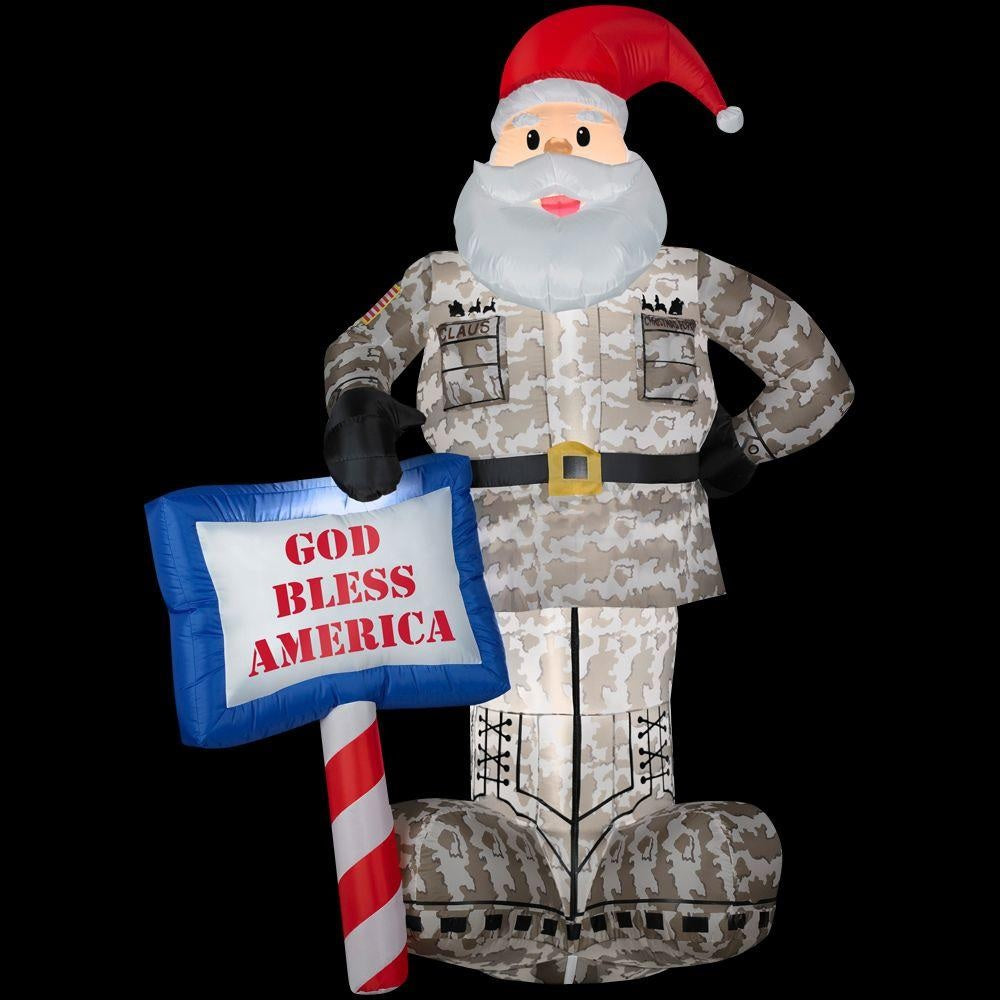 7' Airblown® Inflatable Military Santa Christmas Decoration - Patriotic Outdoor Yard Decor for Holidays, Parties & Festive Celebrations