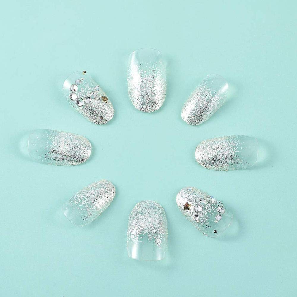 Glitter Coffin False Nails - 24PCS Short Ballerina Fake Nails with Shiny Sequins for Women & Girls | Perfect for Parties, Weddings & Special Occasions