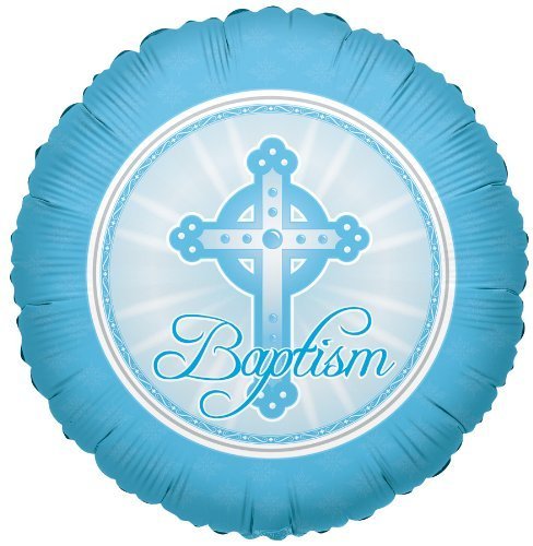Blue Cross Kaleidoscope Baptism Mylar Balloon 18 Inch Round - Pack of 3 Balloons for Baby Christening, First Communion & Religious Celebrations