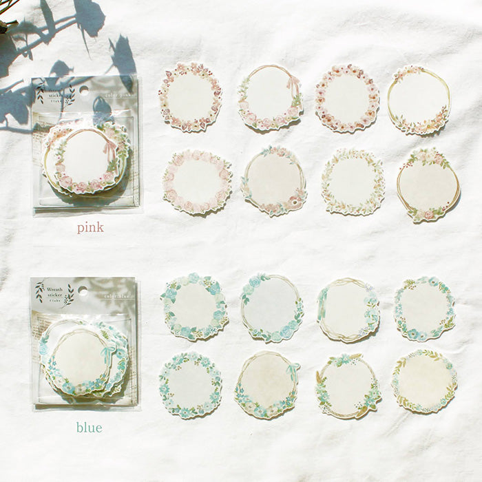 Blue Floral Wreath Flake Stickers - Decorative Vinyl Wall Decals for Home, Wedding, Party & Scrapbooking Decorations
