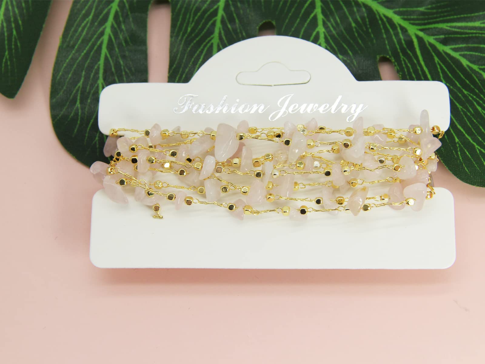 Handmade Natural Rose Quartz Beading Chain with Gold Plated Brass Findings - Jewelry Making Supplies for Bracelets, Necklaces & DIY Crafts - Perfect for Home Decor, Fashion Accessories & Gift Giving (CC60 Rose Quartz)