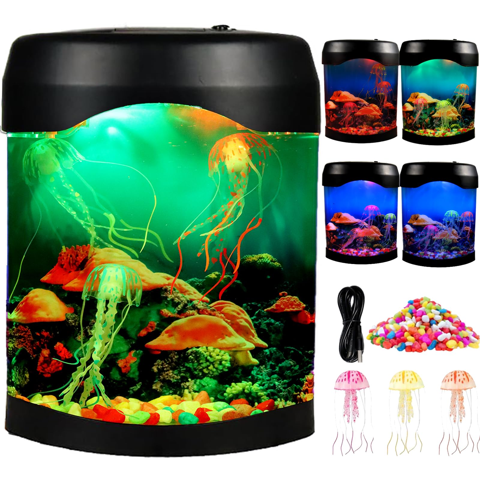Realistic LED Jellyfish Lamp - Color Changing Mood Light with 3 Glowing Artificial Jellyfish for Home & Office Decor | Perfect Desk Aquarium for Relaxation, Kids Room, Spa Ambience & Unique Gift Idea