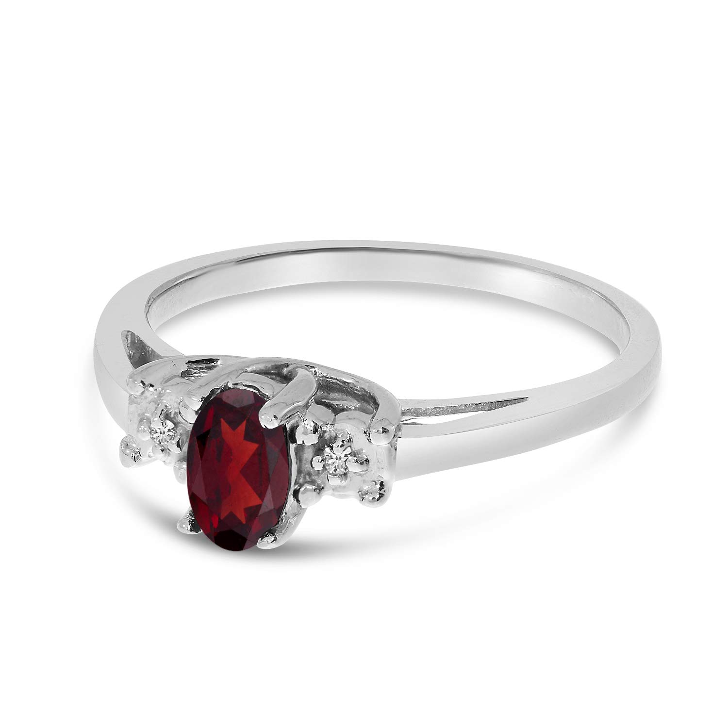 14K White Gold Oval Garnet and Diamond Ring for Women - Elegant Birthstone Jewelry Gift for Anniversary, Engagement, or Special Occasions