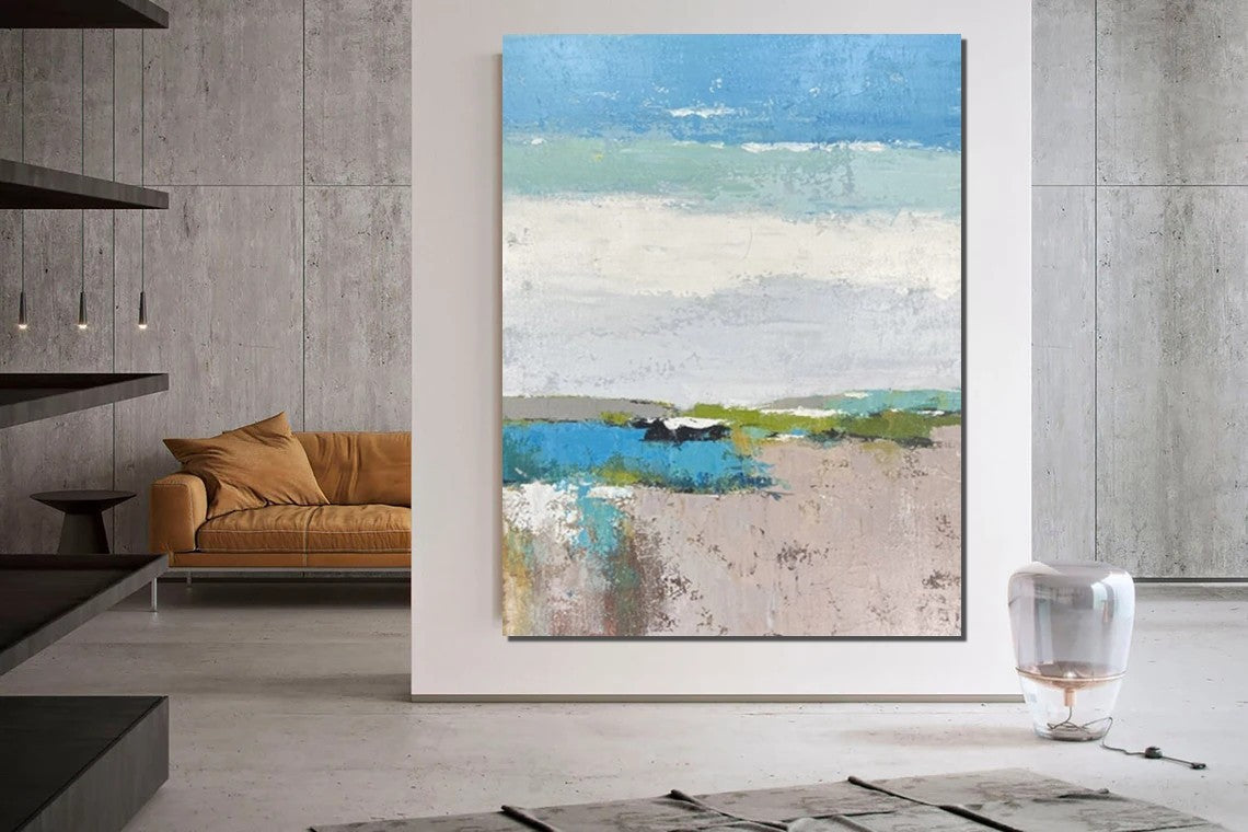 Modern Acrylic Paintings on Canvas - Large Blue Abstract Wall Art for Living Room & Bedroom Decor - Handmade Contemporary Artwork for Sofa Backdrop - Buy Unique Canvas Paintings Online
