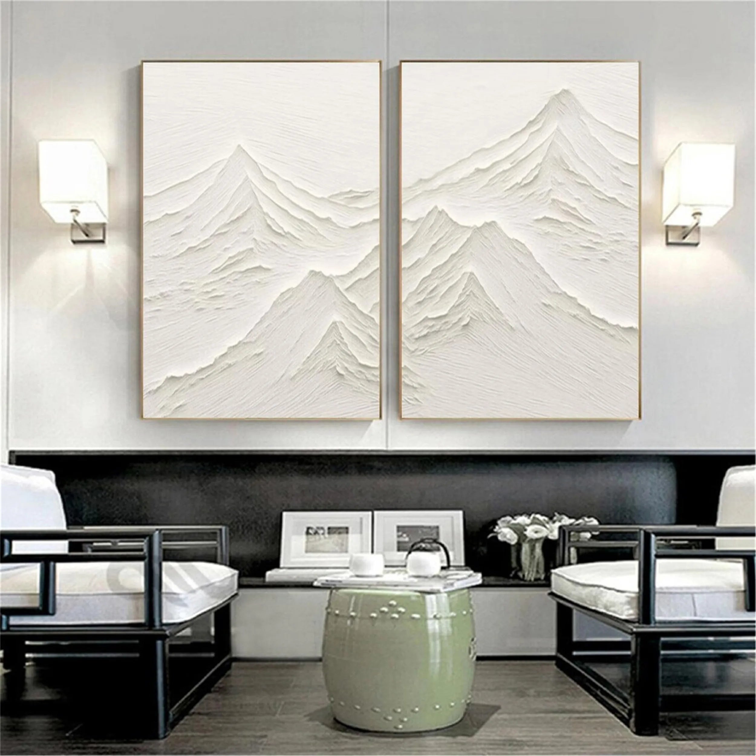 Minimalist Textured Plaster Art Paintings - Set of 2 Modern Wall Decor for Living Room & Bedroom #MM265