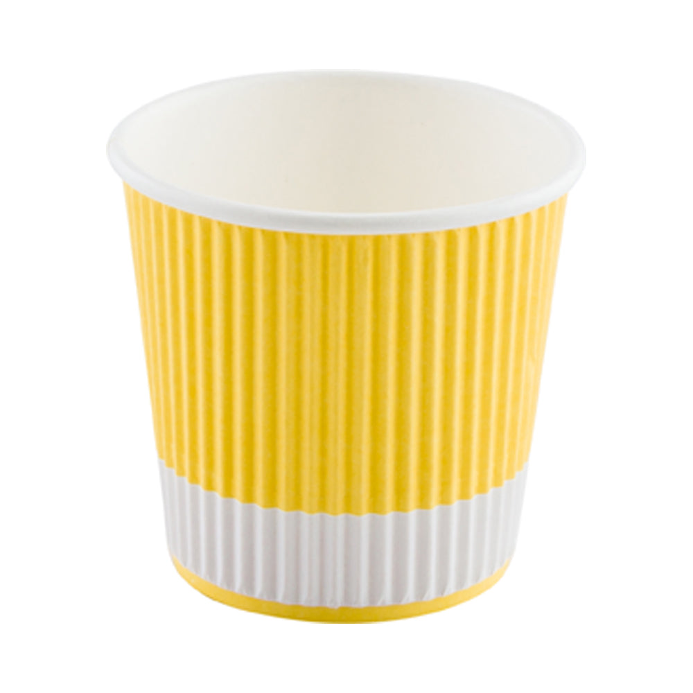 4 oz Light Yellow Disposable Paper Coffee Cups with Ripple Wall - 2.5