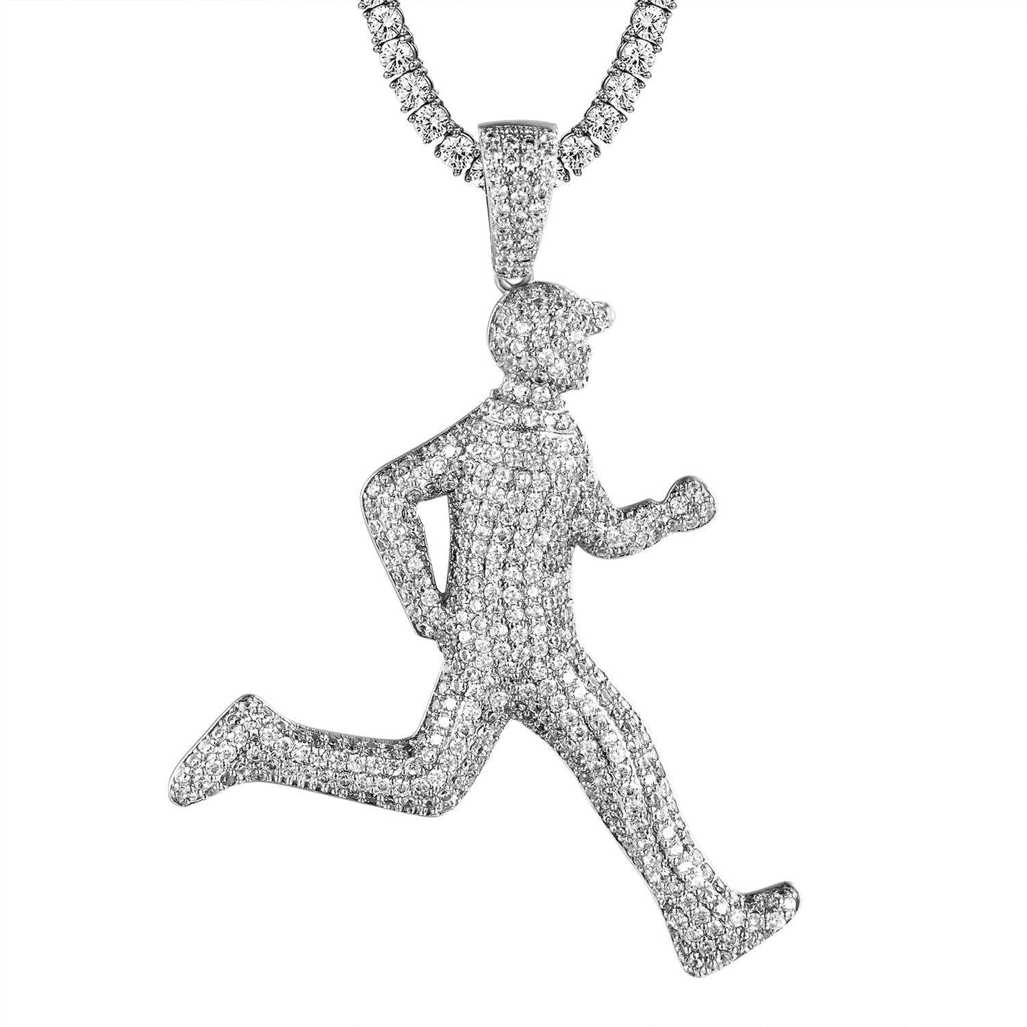 Custom Icy Running Man Emoji Rapper Pendant for Men - Hip Hop Jewelry for Rappers, Streetwear Fashion & Music Lovers - Perfect for Concerts, Parties & Urban Style Accessories