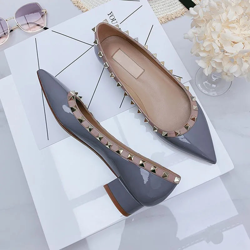 Luxury Leather Rivet High Heels for Women - Designer Pointed Toe Square Heel Pumps | Perfect for Evening Parties, Weddings & Office Wear