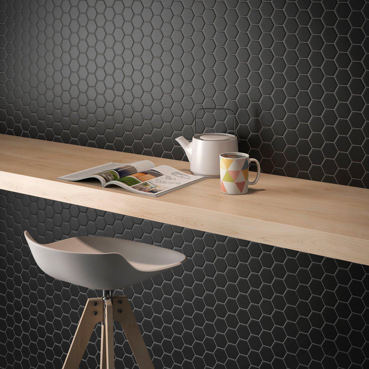 Hexagon Porcelain Mosaic Tile Black 2