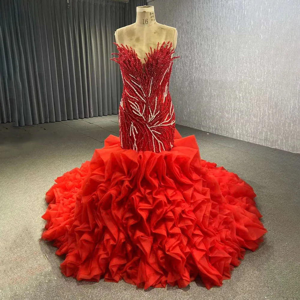 Luxury Fuchsia Lace Up Pearl Beaded Mermaid Wedding Dress - Serene Hill 2025 Custom Made Bride Gown HM231040 | Perfect for Beach Weddings, Formal Ceremonies & Red Carpet Events