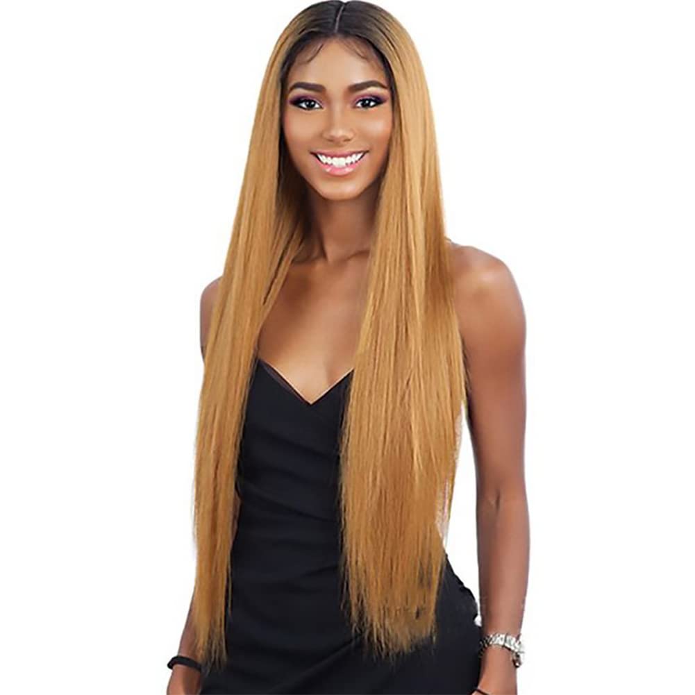 Ombre Human Hair Wigs for Women - Brazilian Straight 150% Density 4x4 Lace Closure Wig (1B/27 Color) 16 Inch HD Lace Front - Perfect for Daily Wear, Parties & Special Occasions