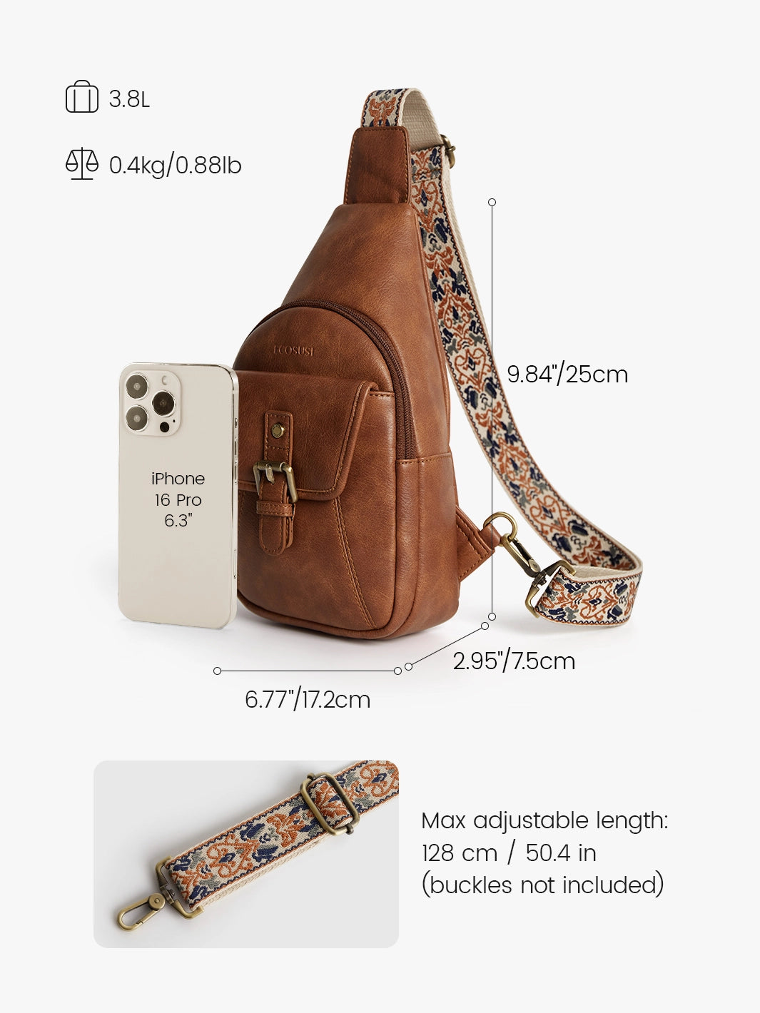 Vintage Leather Sling Bag with Adjustable Guitar Strap - Perfect for Music Lovers, Travel & Everyday Use