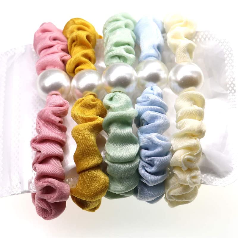 BELICIA Pearl Hair Ties 5 Pack - Elegant Beaded Scrunchies, Hair Rings & Ponytail Holders for Women & Girls | Korean Hair Accessories Gift Set for Party, Wedding & Daily Use
