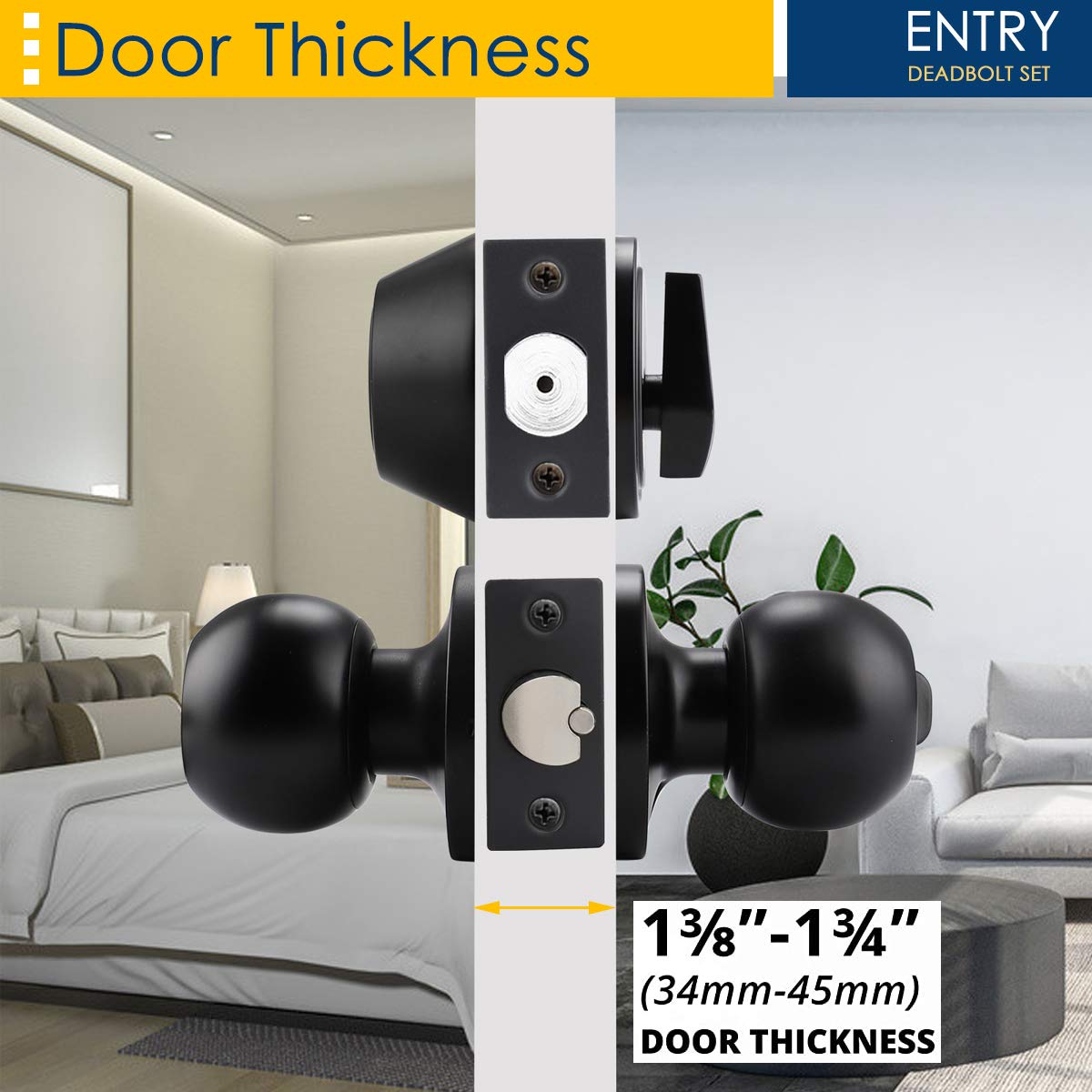 5-Pack Keyed Alike Entry Door Knob & Deadbolt Lock Set - Flat Black Round Knobs for Exterior/Front Doors - Perfect for Home Security & Easy Key Management (Ideal for Apartments, Rental Properties & Multi-Door Homes)