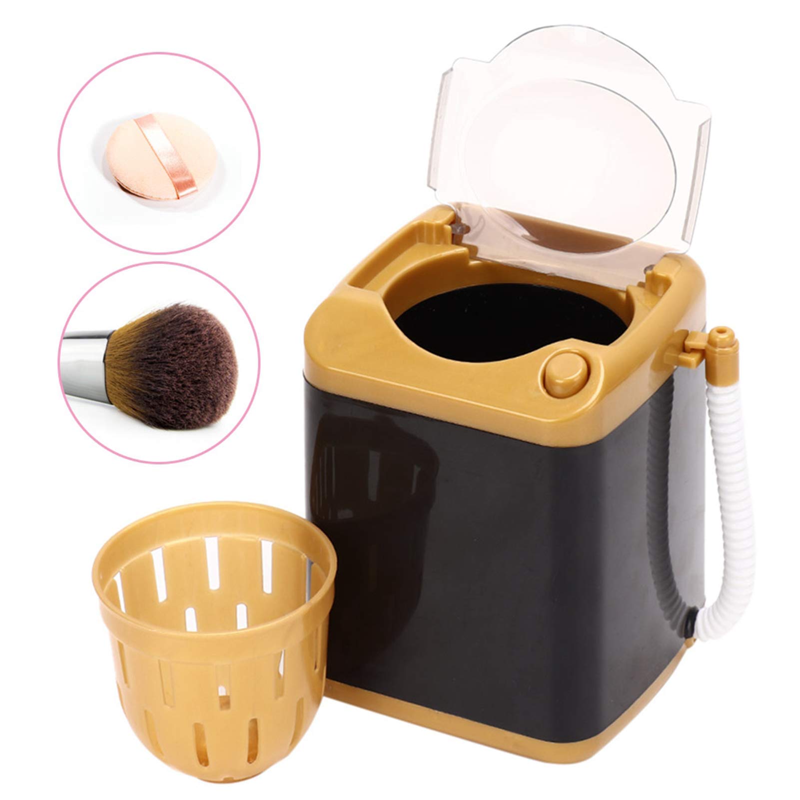 Mini Simulation Washing Machine for Makeup Brushes - Portable Cosmetic Brush Cleaner for Women & Girls (Gold) | Perfect for Travel, Home & Salon Use