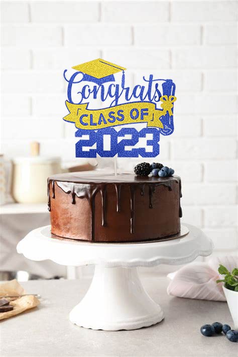 2023 Graduation Cake Topper - Blue & Gold Class of 2023 Decorations for Graduation Party | Perfect for Graduation Cakes, Cupcakes & Dessert Tables