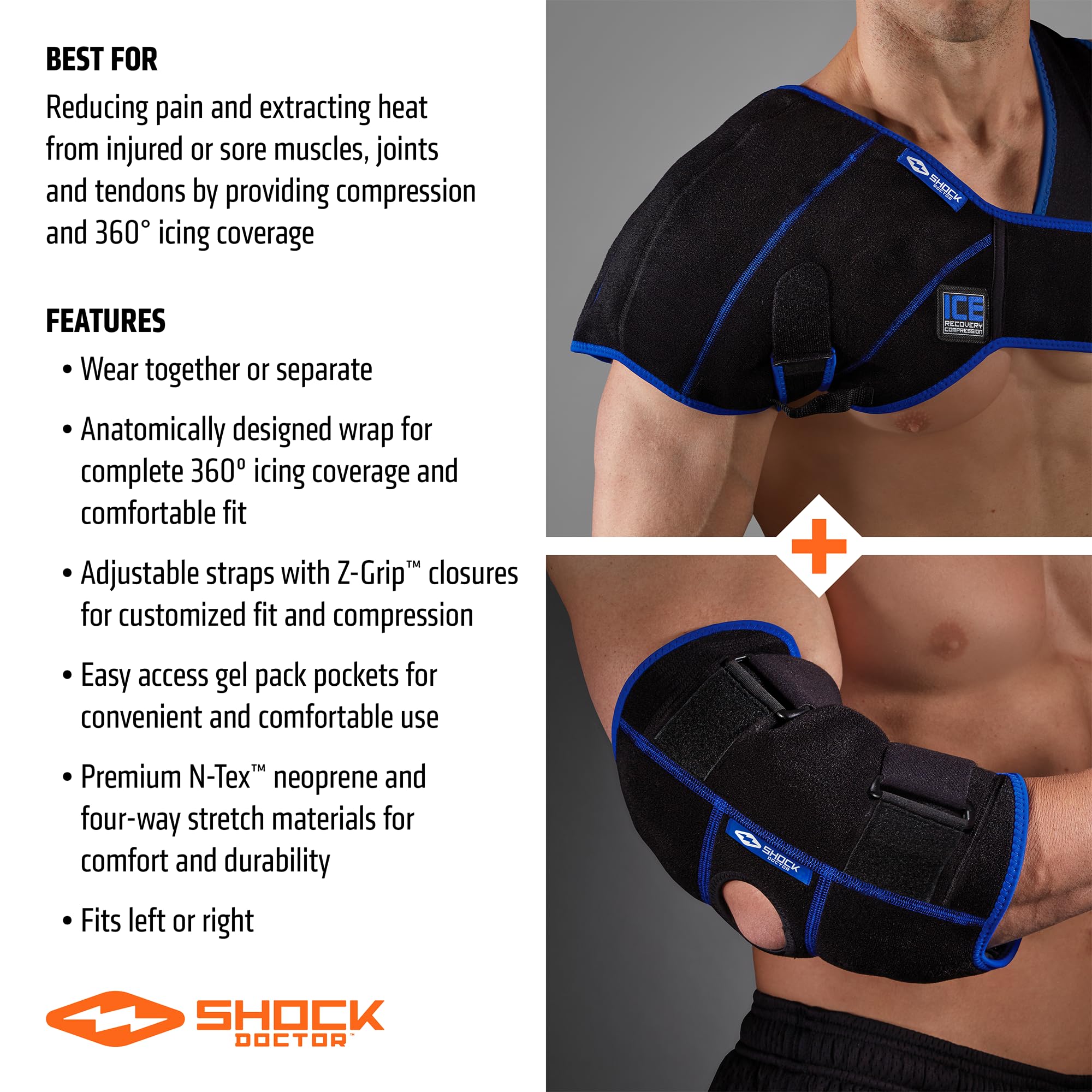 Shock Doctor Ice Recovery Shoulder Elbow Compression Wrap - Cold Therapy Support for Pain Relief & Injury Recovery - Ideal for Athletes, Gym & Post-Surgery Use