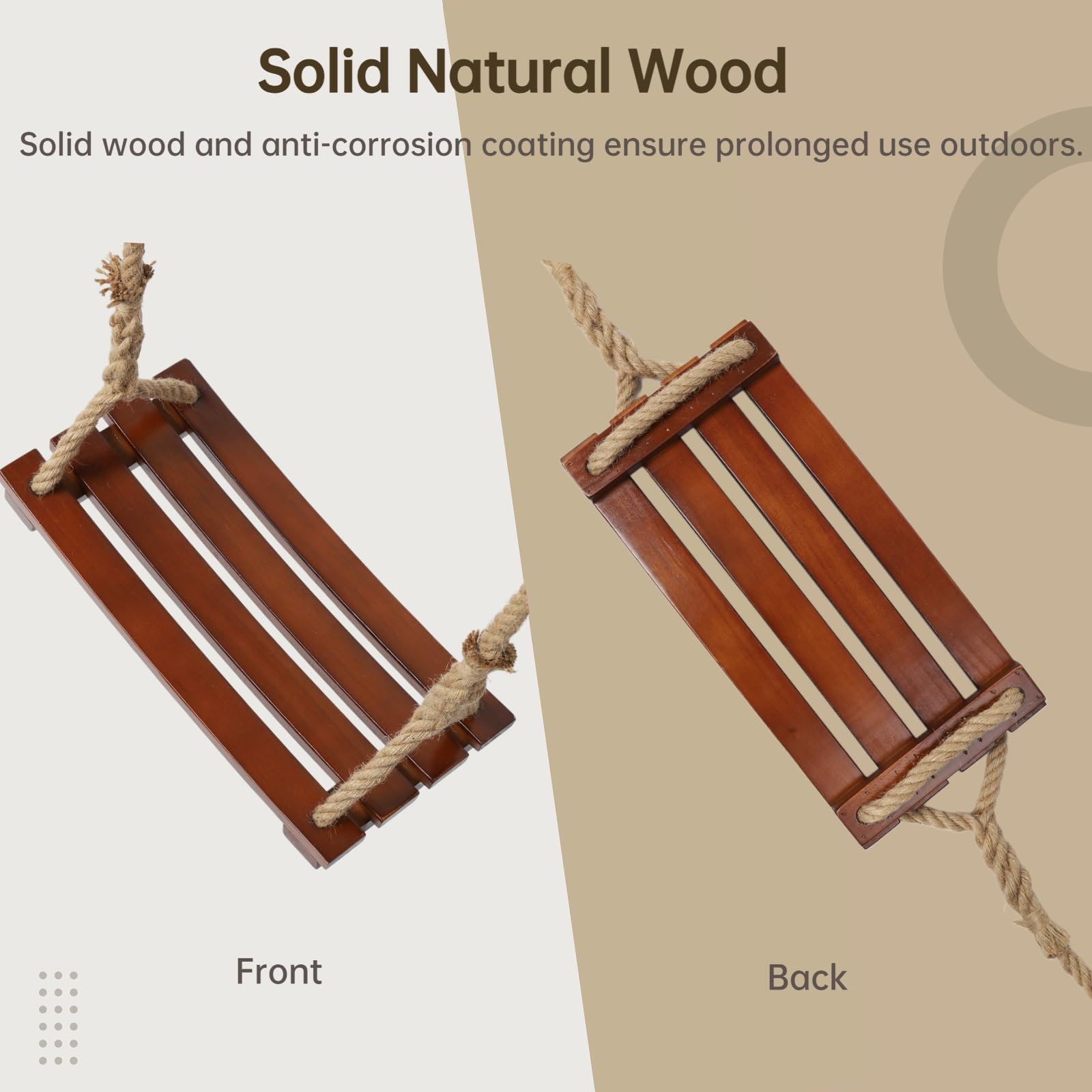 Heavy-Duty Wooden Tree Swing Seat for Adults & Kids - 500lbs Weight Capacity, Adjustable Climbing Rope with 118 Inch Straps - Perfect for Backyard, Garden, Playground & Indoor Use - Natural Wood Outdoor Swing for Family Fun & Relaxation