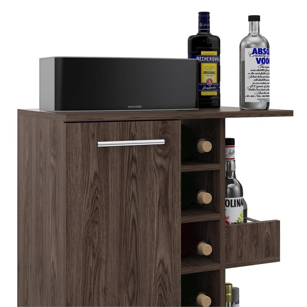 BOWERY HILL Contemporary Bar Cart Cabinet in Weathered Oak - Modern Rolling Drink Cart for Home Bar, Living Room & Outdoor Entertaining