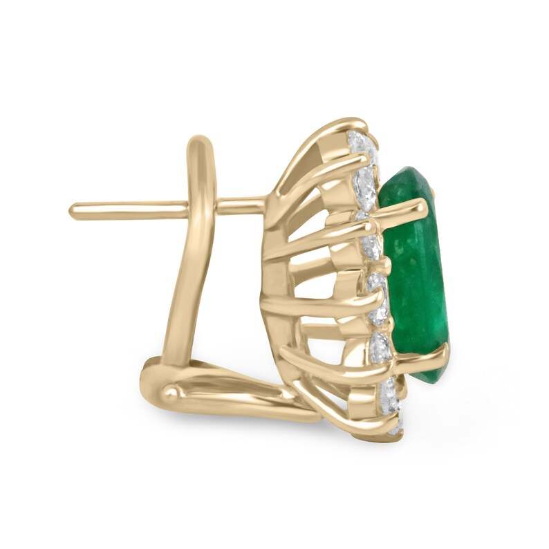 6.60tcw 18K Gold Oval Cut Emerald and Diamond Earrings for Women - Luxury Dark Rich Green Gemstone Jewelry for Weddings, Parties & Special Occasions