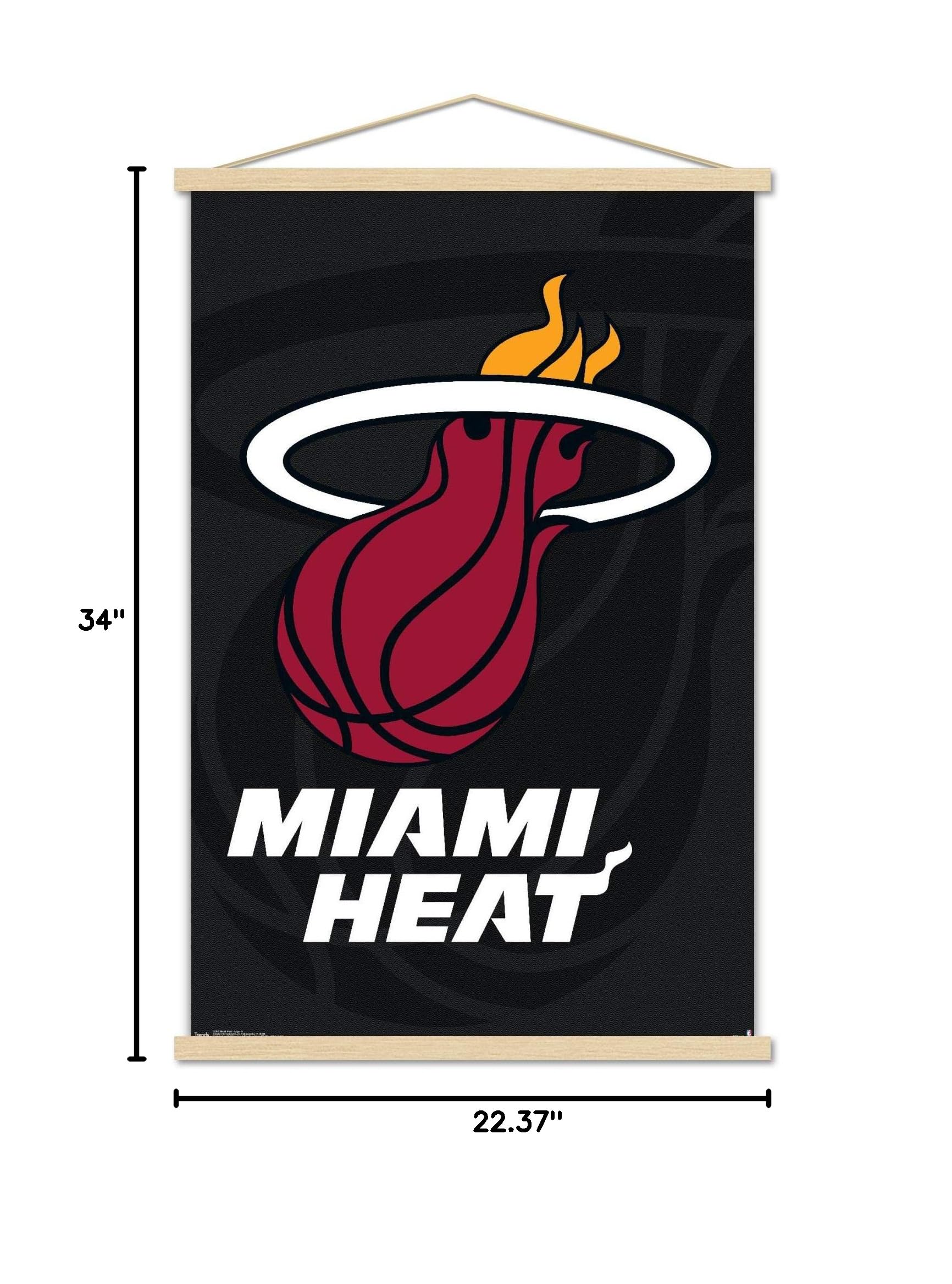 NBA Miami Heat Logo Wall Poster 22.375x34 Inches - Premium Print with Beechwood Hanger Bundle | Official Licensed Sports Decor for Game Room, Bedroom & Office