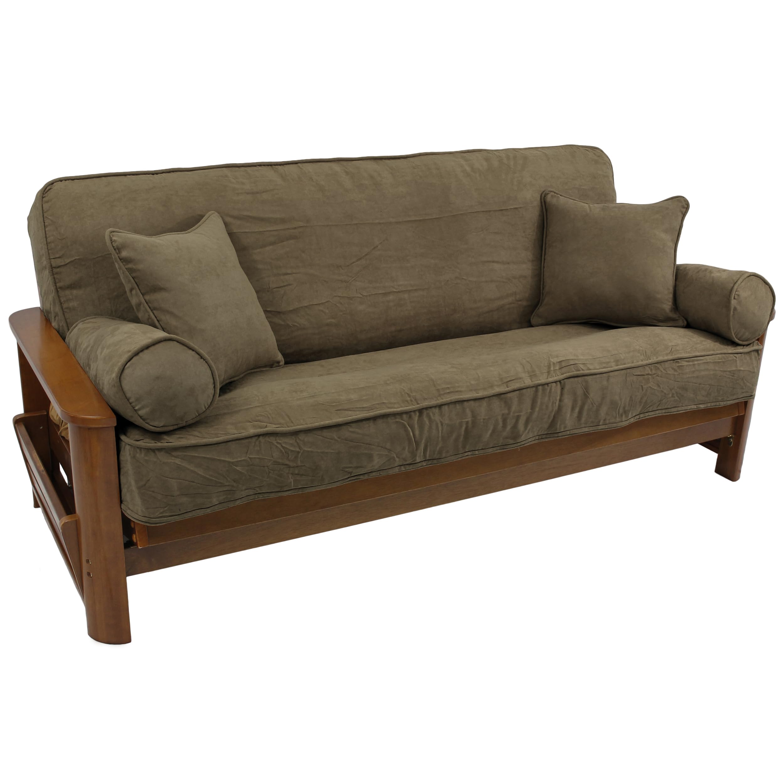 Premium Microsuede Futon Cover Set with 4 Throw Pillows - Full Size (8