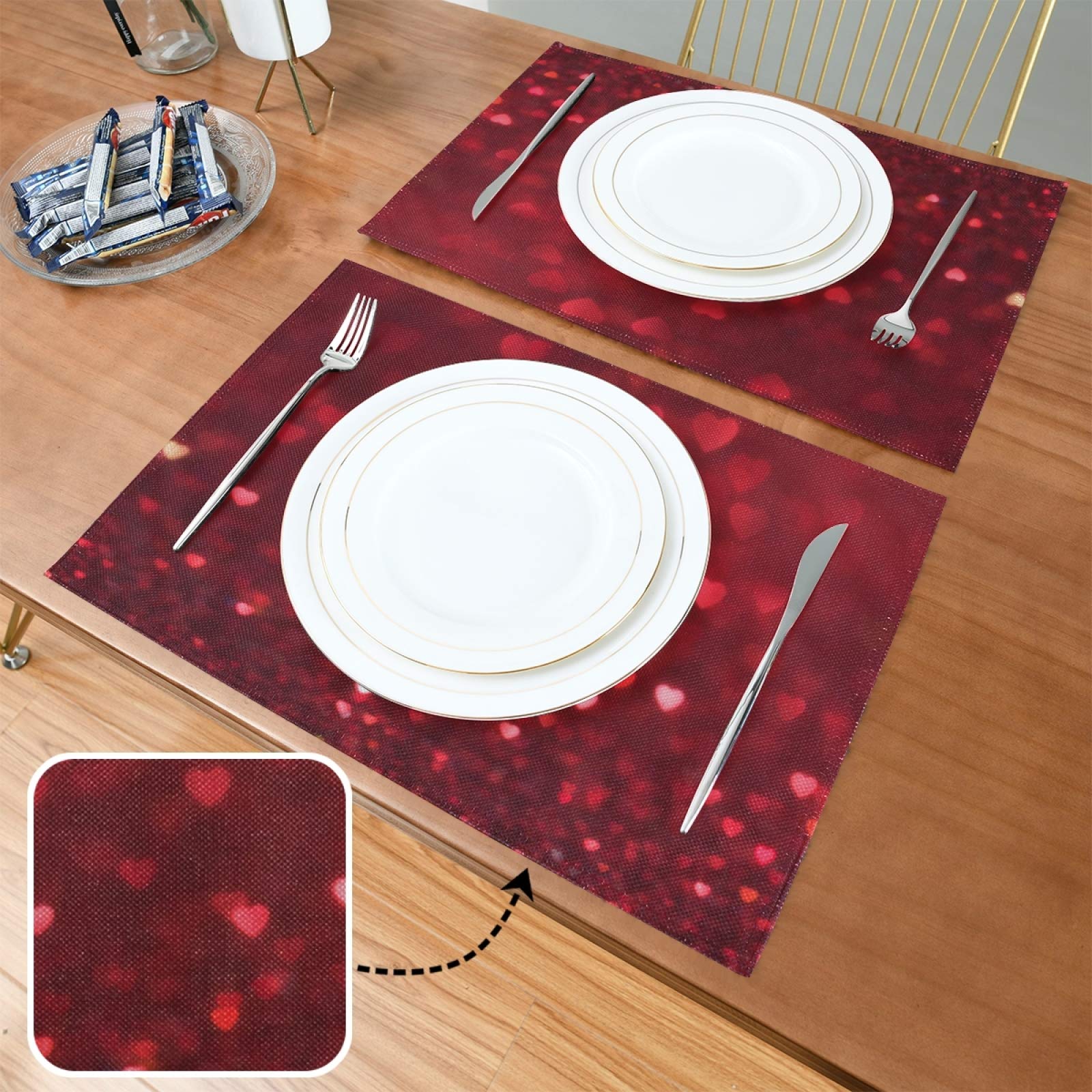 ALAZA Romantic Heart Red Valentine's Day Placemats Set of 4 - Non-Slip Vinyl Dining Table Mats 12x18 Inches for Kitchen & Home Decor - Perfect for Valentine's Dinners, Anniversary Celebrations & Romantic Date Nights