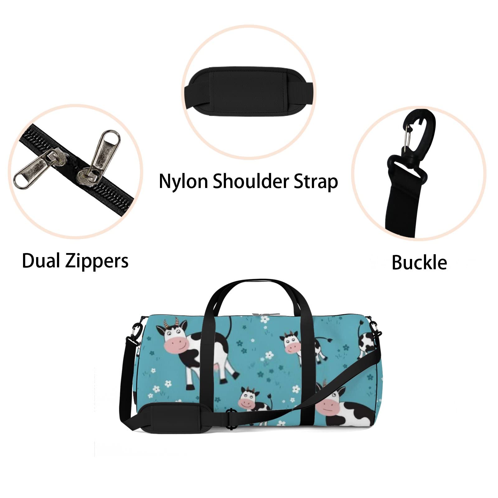 Stylish Black and White Cow Print Waterproof Gym Tote Bag with Shoulder Strap & Zipper Pockets - Durable Sports Bag for Men & Women - Perfect for Workout, Travel, Yoga & Daily Use