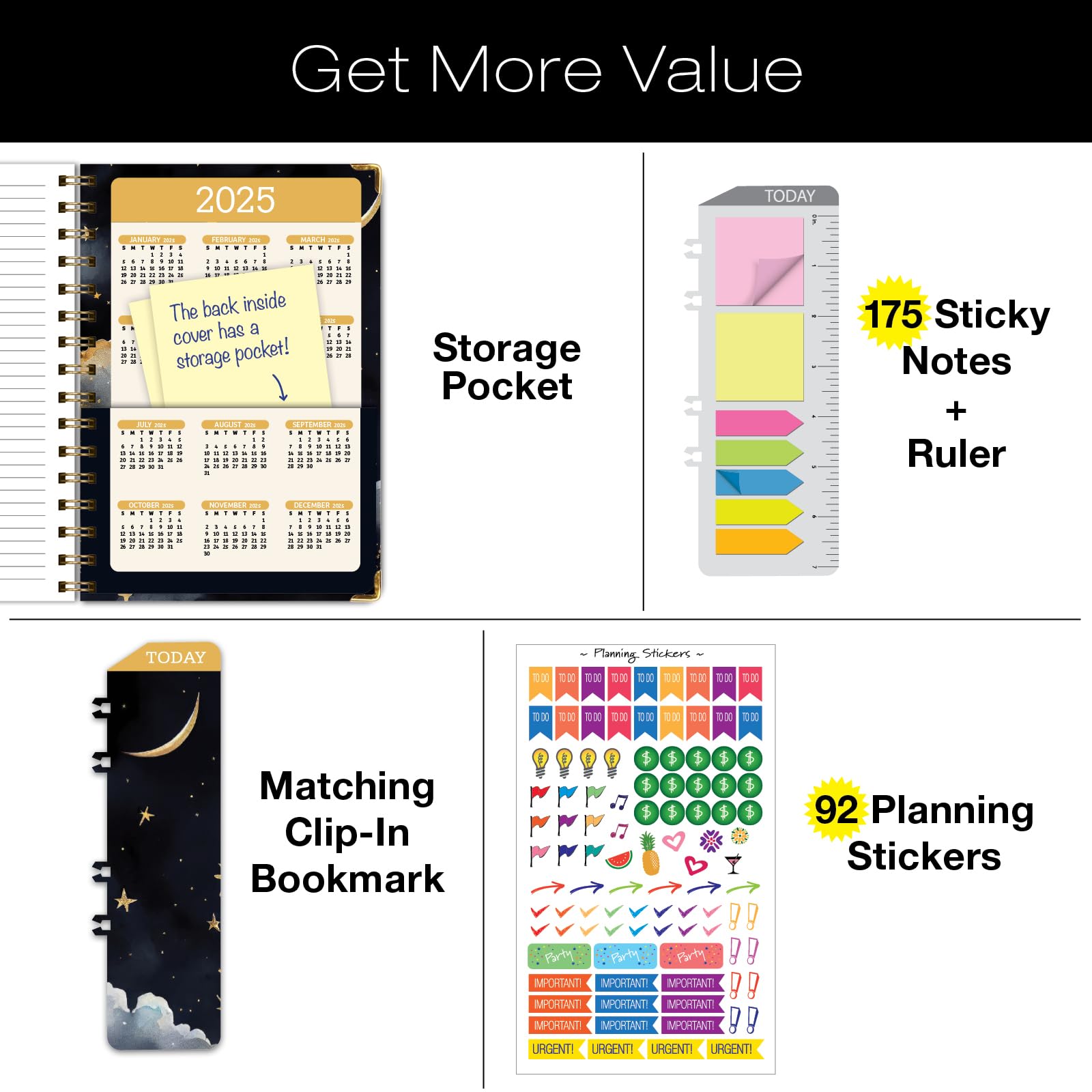 2024-2025 Academic Planner Hardcover - June 2024 to July 2025 Daily Weekly Monthly Organizer with Bookmark, Pocket Folder & Sticky Notes (5.5