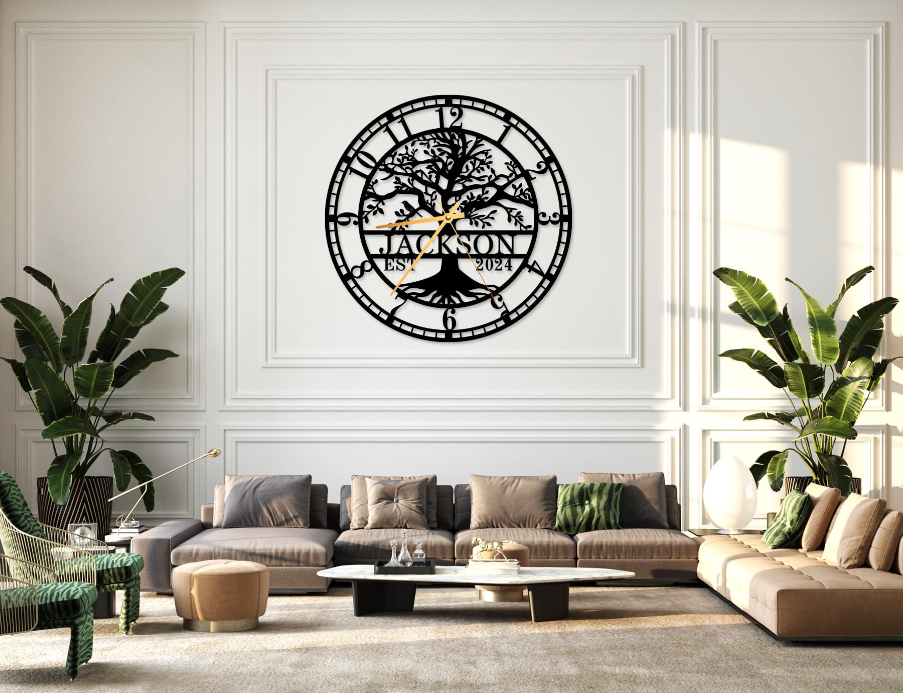 Personalized Tree of Life Wall Clock - Custom Family Name & Established Date Large Silent Non-Ticking Wall Art - Perfect for Home Decor, Living Room, Bedroom & Housewarming Gifts