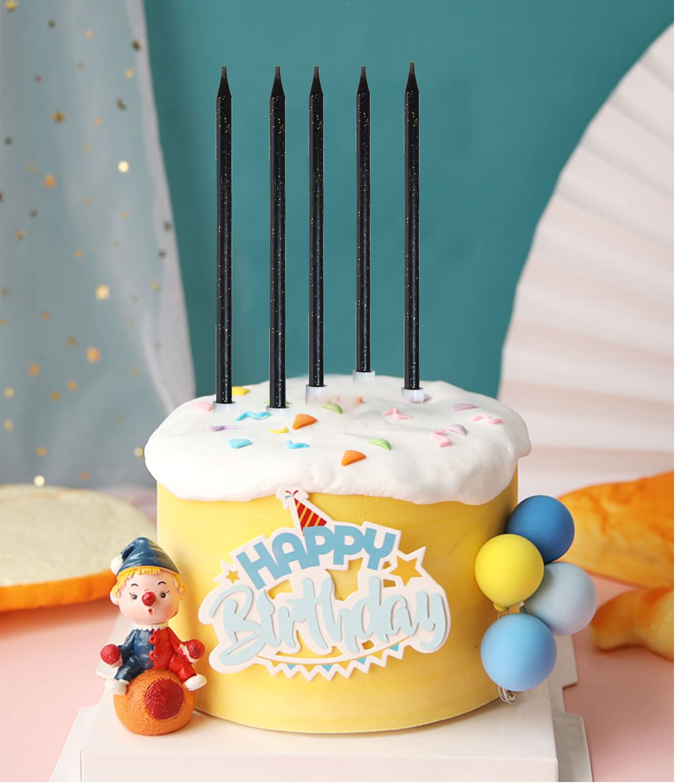 24-Pack Black Glitter Birthday Candles - Tall Sparkling Cupcake Candles with Holders for Cakes, Weddings & Party Decorations | Perfect for Birthday Cakes, Anniversary Celebrations and Special Events