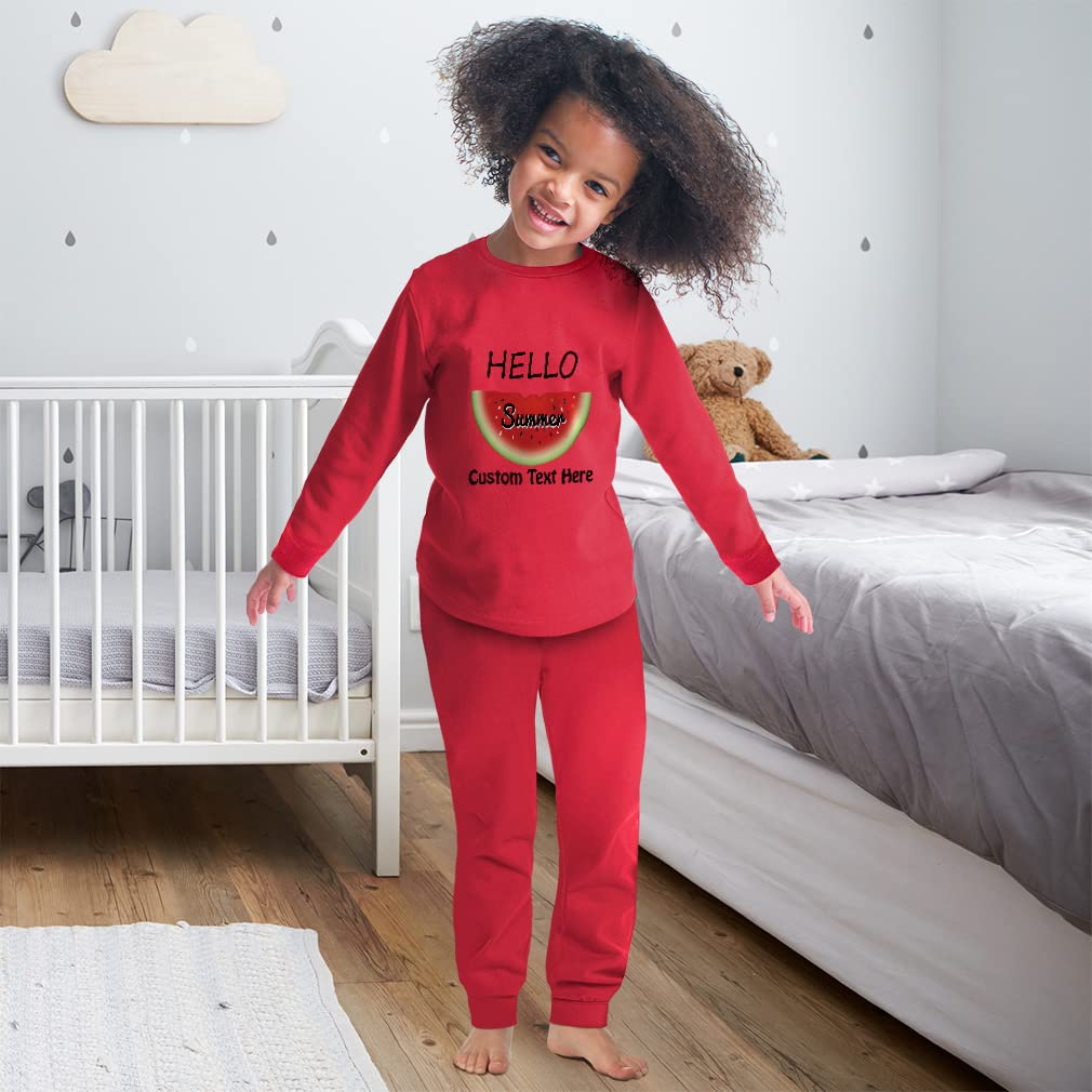 Custom Hello Summer Watermelon Cotton Toddler Pajama Set - Snug Fit Baby Sleepwear for Boys & Girls (6-24 Months) | Cute Kelly Green Fruit-Themed Pajamas for Playtime & Bedtime