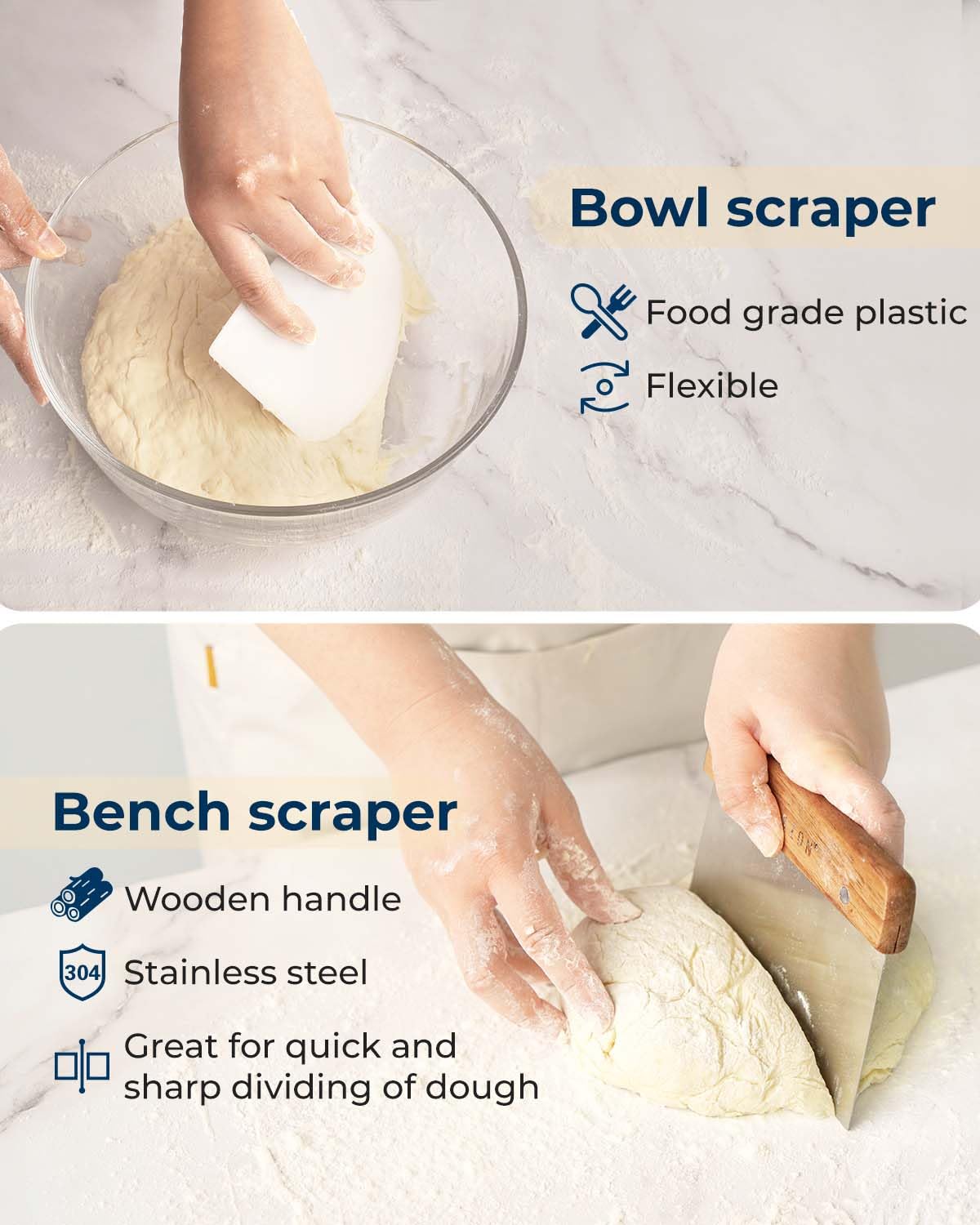 Silicone Proofing Baskets with Sourdough Starter Jar Kit - 9 Inch Round & 10 Inch Oval Foldable Banneton Bread Proofing Baskets - Professional Sourdough Bread Baking Supplies for Home Bakers | Perfect for Artisan Bread, Homemade Sourdough, and Baking Enthusiasts
