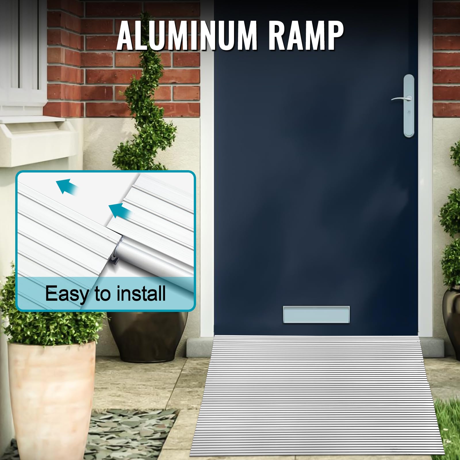 Threshold Ramp Aluminum Door Entry Ramp - 800Lbs Weight Capacity, Adjustable for Wheelchairs, Strollers, Scooters & Power Chairs - 5 Inch Height - Perfect for Home, Office & Store Accessibility