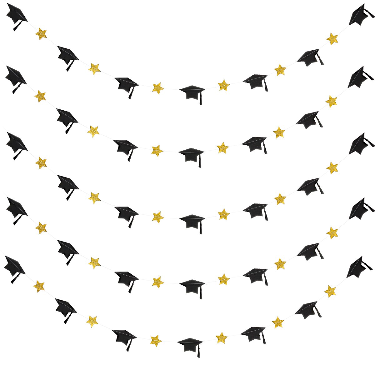 3Pcs Black and Gold Graduation Cap Garland - Class of 2025 Graduation Banner Decor for College Grad Party, Commencement & Photo Backdrop - Perfect for Graduation Ceremony Decorations & Celebration Events