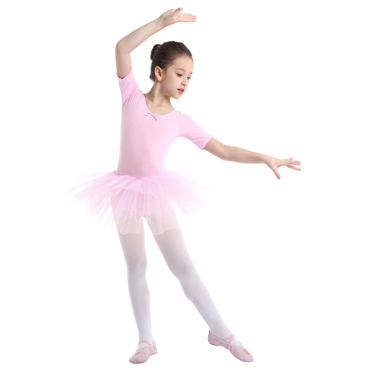 Freebily Girls Ballet Dance Dress with Ruffle Sleeves & Tutu Skirt - Gymnastic Leotard Costume for Ballet, Dance Recital, Competition & Performance