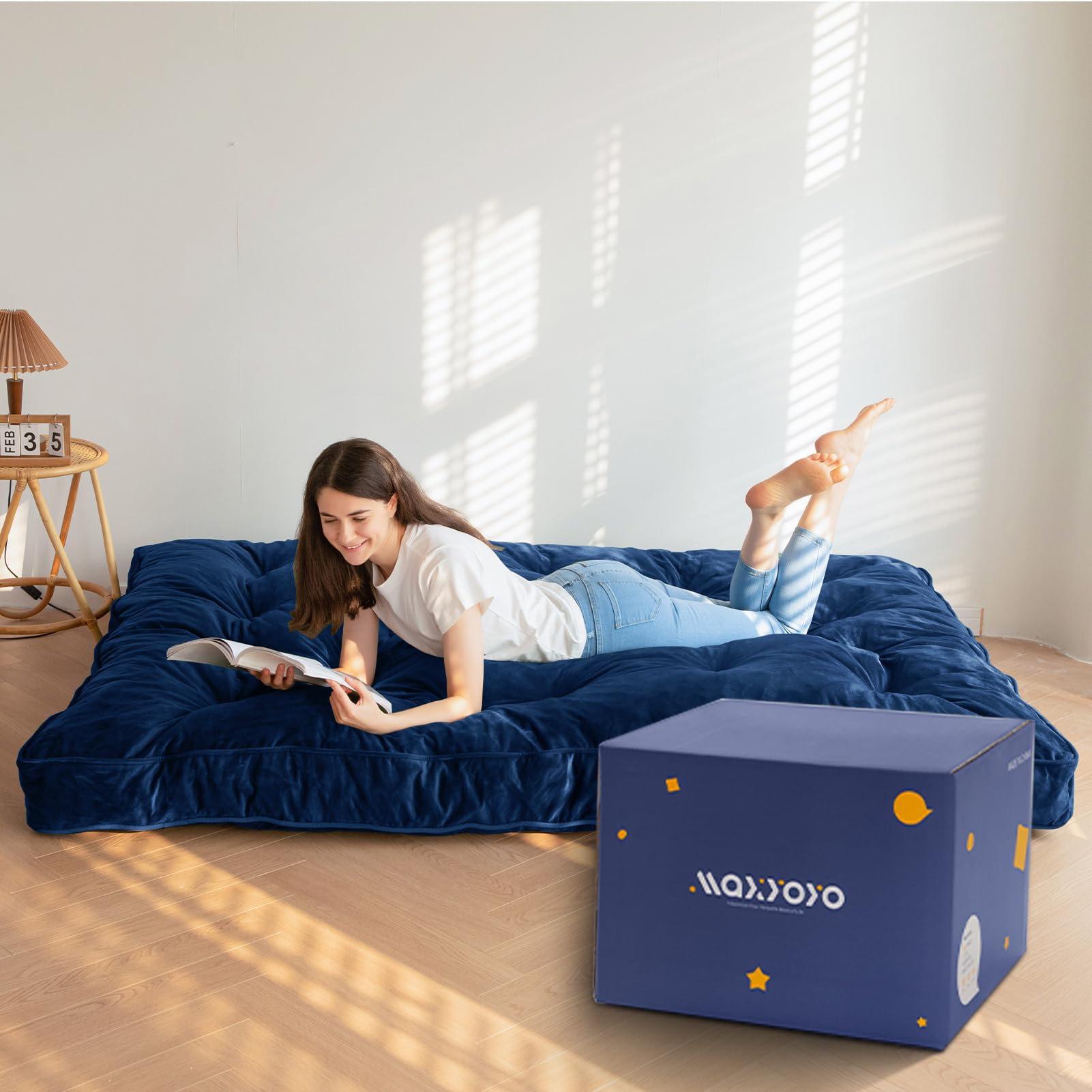 MAXYOYO 6-Inch Thick Velvet Futon Mattress for Adults - Navy Blue Sofa Bed Couch Mattress (Mattress Only) | Perfect for Small Spaces, Guest Rooms & Studio Apartments