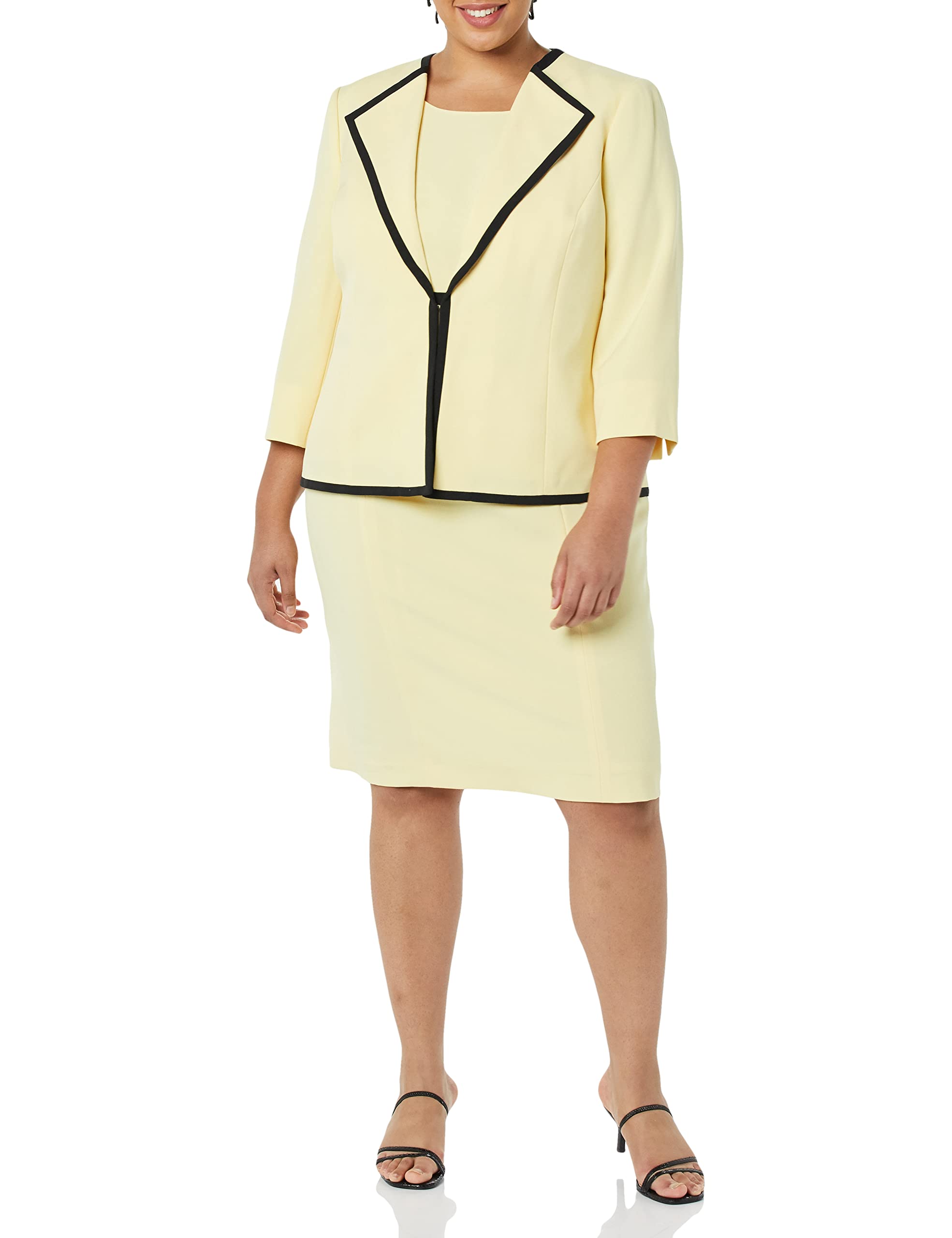 Le Suit Women's Plus Size Jacket & Dress Suit Set in Butter & Black | Professional Office Wear for Business Women | Perfect for Work, Interviews & Formal Events