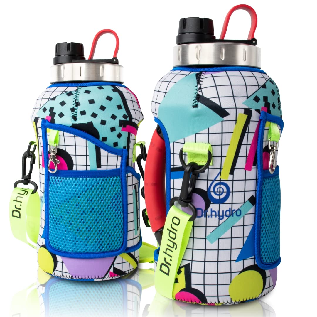 DR.HYDRO 74oz Half Gallon Water Bottle with Sleeve - BPA Free Leakproof Sports Jug with Straw, Chug Lid & Silicone Handle - Motivational Large Water Bottle for Gym, Hiking, Workout & Outdoor Activities - 2.2 Liter (74 Ounce)
