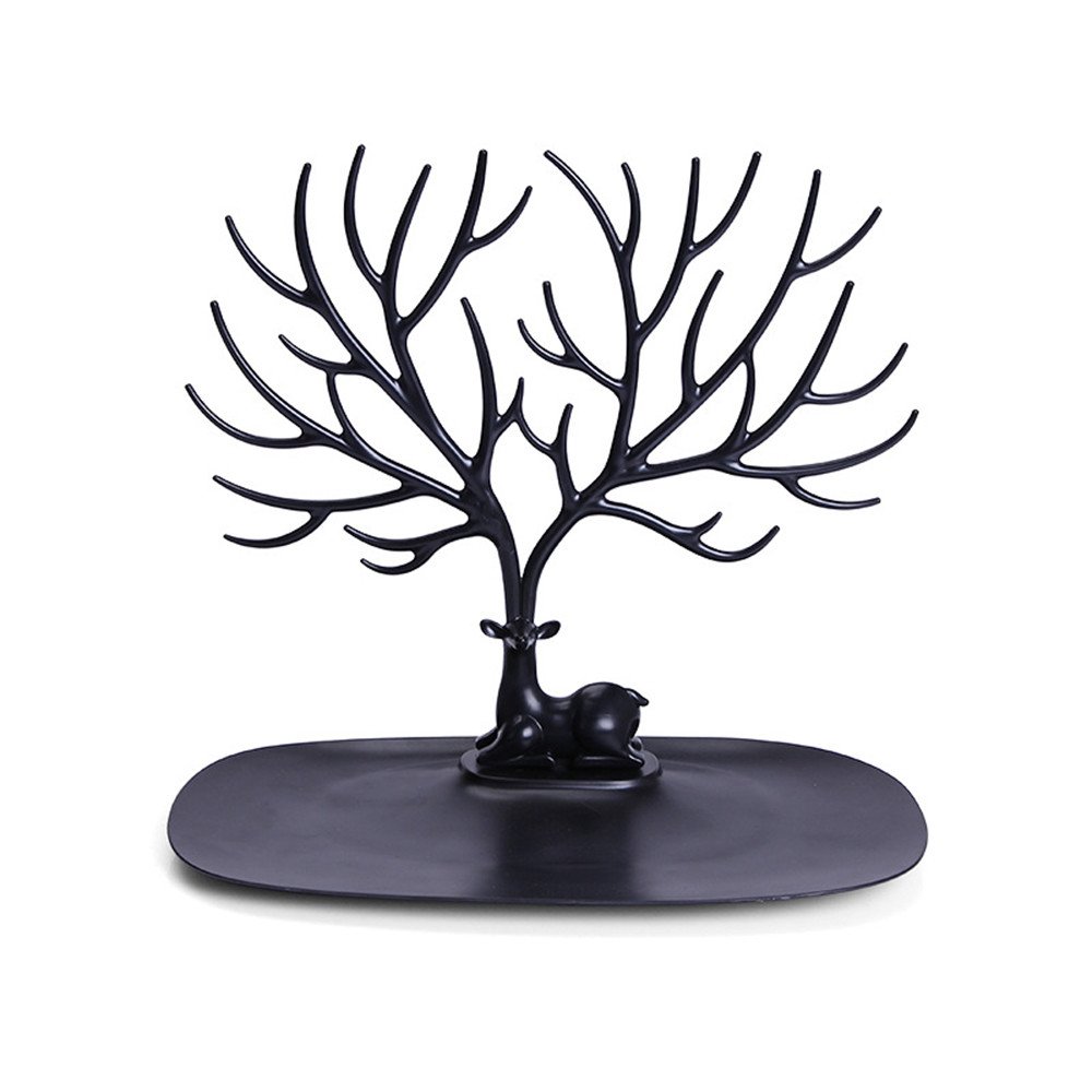 Deer Horn Jewelry Stand - Multi-Functional Jewelry Organizer with Ring Dish Tray for Rings, Earrings, Necklaces - Elegant Jewelry Display Holder for Dresser, Vanity, Bedroom (Black)