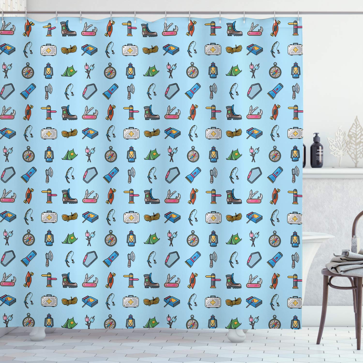 Ambesonne Colorful Waterproof Shower Curtain Set with Hooks - 69