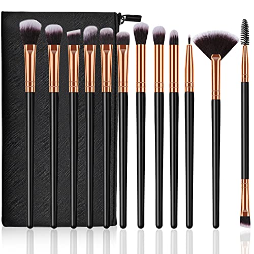 12-Piece Professional Eye Makeup Brush Set - Soft Synthetic Bristles & Acrylic Handle for Eyeshadow, Concealer, Eyebrow, Foundation & Blending - Perfect for Travel & Makeup Artists with Free Carrying Pouch