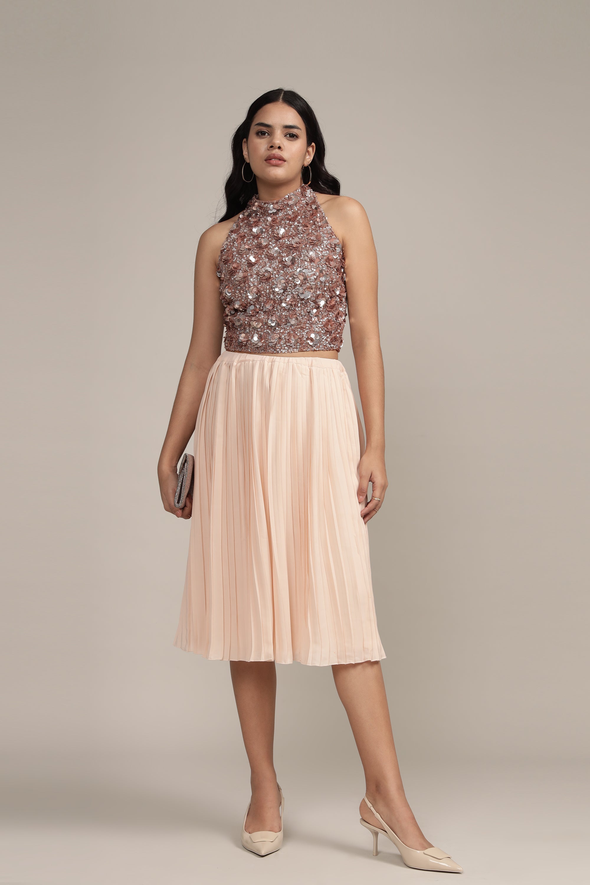 Elegant Mink Sequin Blouse for Women - Glamorous Party Top for Night Out, Club Wear, and Special Occasions